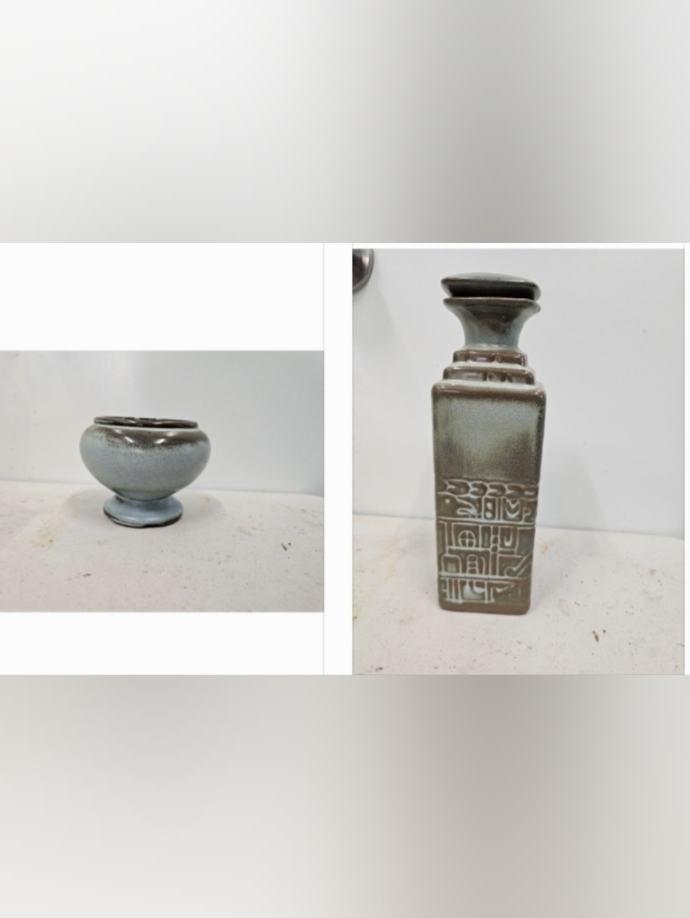 Frankoma Decanter With Lid/vaseand Bowl